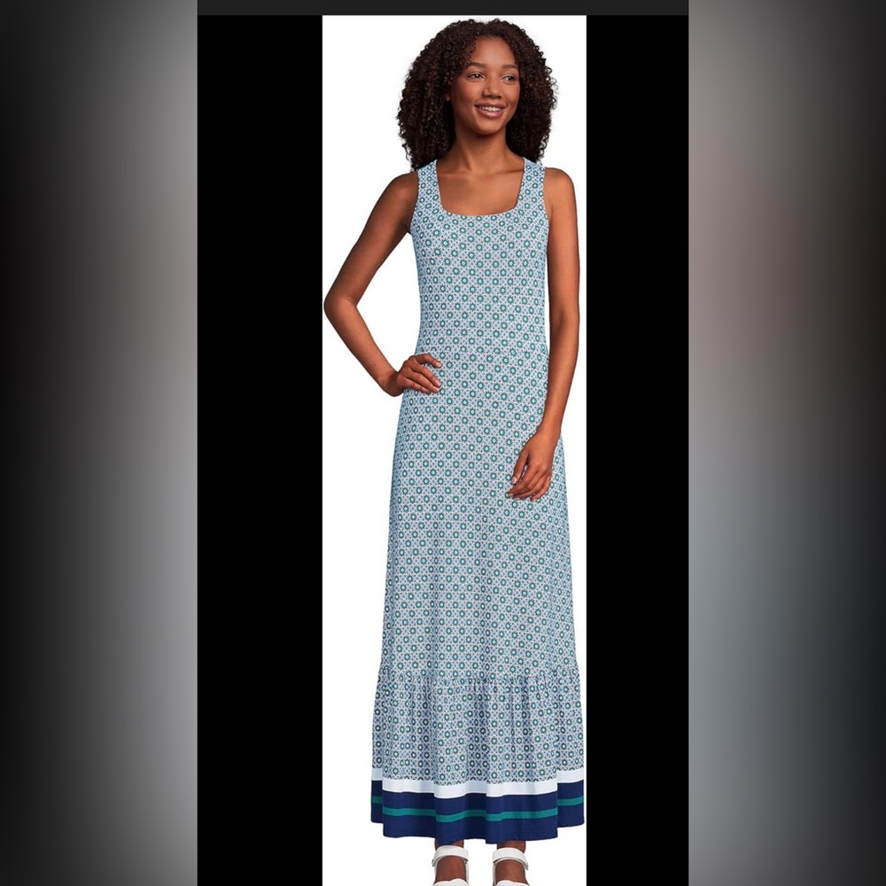 Lands' End Light Blue Patterned Maxi Dress